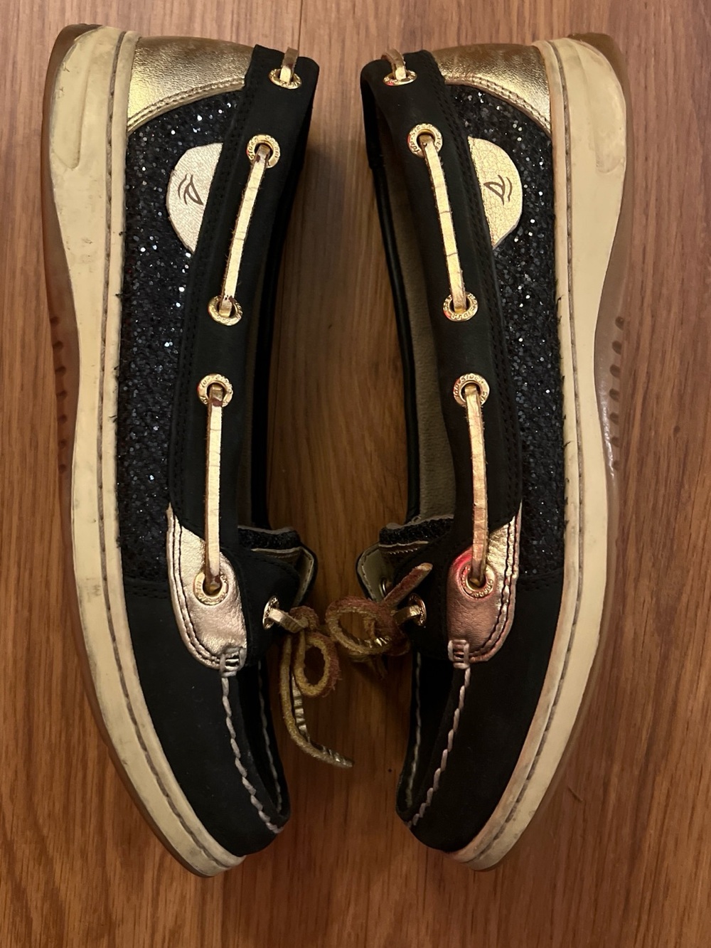 Sperry Top-Sider Women’s Black & Gold Glitter Boat Shoes – Size 9M